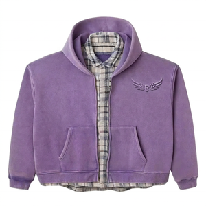 เสื้อฮู้ดซิปผู้ชายสีม่วงทรงโอเวอร์ไซส์ ผ้าฝ้ายเฟรนช์เทอร์รี่ ดีไซน์กระเป๋าเสื้อ สวมใส่สบายๆ สำหรับฤดูใบไม้ร่วง - Product Image 2