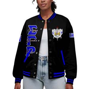 Sigma Gamma Rho 1922 Royal Greek Varsity Jacket Premium SGRho Letterman Poodle Pride Satin Bordado Abrigo de moda de punto - Product Image 1