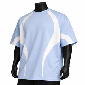 T-shirt de sport personnalisé OEM pour homme en polyester, bleu et blanc, séchage rapide, maillot d'entraînement, vente en gros - Product Image 3