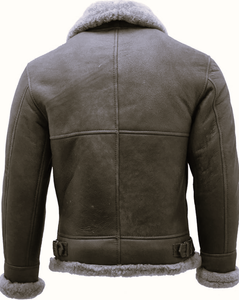 New Trendy <b>Men's</b> Genuine Cowhide Leather <b>Jacket</b> with Fur Collar <b>Sherpa</b> Shearling and Zipper Closure Faux Fur Warm pilot <b>Jacket</b> - Product Image 5