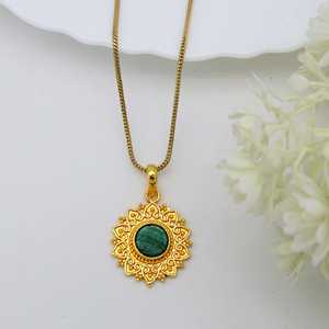 Trendy Unique Brass Necklace Boho Malachite Pendant For Women 18k Gold Plated Tribal Sun Floral Jewelry For Wholesale/OEM/ODM - Product Image 4