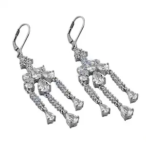 Women's <b>Silver</b> Fashion <b>Chandelier</b> Earrings with Cubic Zirconia Jewelry - Product Image 2