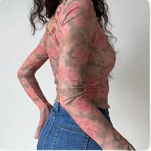 Camisa de mujer de tejido de punto transpirable camisetas casuales logotipo personalizado impreso liso camisa sólida - Product Image 3