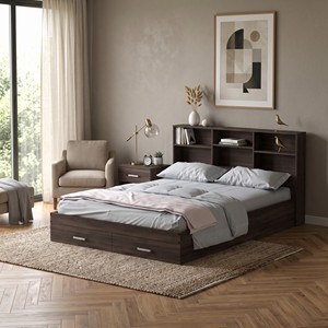 Modern 2266 Queen Size Platform Bunk Bed Bookcase <b>Headboard</b> 2 Footboard Storage Drawers Multi-Functional Durable Bedroom <b>Panel</b> - Product Image 1