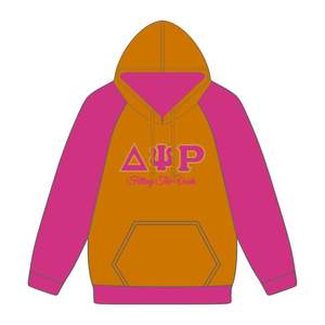 Delta Psi Rho Sorority Raglan Sleeve Pullover Sudadera con capucha Oro 80 Algodón 20 Poliéster Relleno de los vacíos Greek Life Casual Wear Hoody - Product Image 2