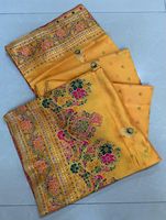 Sari Pasmeena avec un lourd travail de tissage Jari, plusieurs couleurs, pur Georgette Dhwaja, exporté du Gujarat