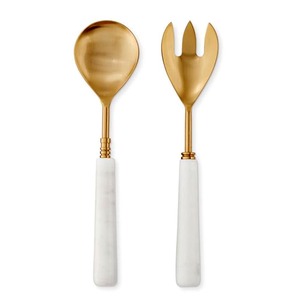 Service à salade en acier inoxydable avec une peinture blanche vintage unique, ensemble de vaisselle à poignée en métal, ensemble de serveurs à salade royal - Product Image 3