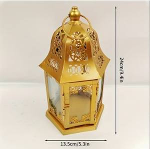 Lanterne marocaine en métal doré de qualité supérieure avec des panneaux en verre à découpes complexes, lumière de bougie chaleureuse pour une décoration intérieure élégante et des cadeaux - Product Image 6