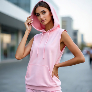 Cordón recortado sin mangas mujer Sudadera con capucha entrenamiento correr Fitness ejercicio camisetas sin mangas con capucha sin mangas señoras - Product Image 2