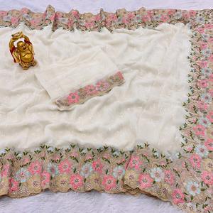 Hot Selling Georgette With Sequins And Stone Work Saree Wholesale Factory <b>Supply</b> From India At Cheap Rate - Product Image 5