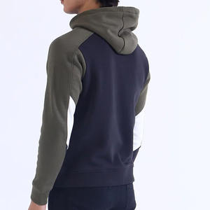 Sweat à capuche d'hiver lourd pour hommes 100% coton polaire sweat découpé Patchwork manches solide à capuche col découpé - Product Image 2