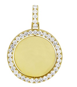 Moissanite VVS ronde en argent sterling S925 plaqué or jaune mémoire ronde coupe Hip Hop pendentif glacé pour unisexe - Product Image 1