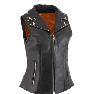 Chalecos de Cuero Personalizados Hechos en Pakistán, Chalecos de Motociclista para Mujer, Chaleco de Caza Negro, Chaleco de Cuero Genuino para Mujer - Product Image 4