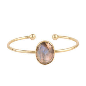 Blue <b>Labradorite</b> Cuff Bangle 15X19MM Oval Faceted Gold Plated 925 Sterling Silver Gemstone Christian Wedding Classic Style - Product Image 2
