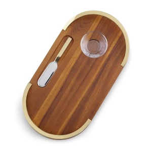 Meilleure vente Plateau de service moderne en bois d'acacia avec poignées en métal doré - Product Image 2