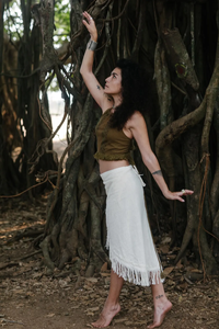 Tribal 'Cacao' <b>Crop</b> <b>Top</b> 100% Cotton Hand Block Printed Halter Collar Knitted Casual Short Length with <b>Fringes</b> - Product Image 3