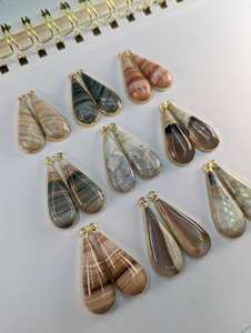 Pares de pendientes de jaspe en forma de lágrima, 35mm, cuelga Plata de Ley 925, chapado en oro de 14K, piedras preciosas naturales, joyería hecha a mano - Product Image 2