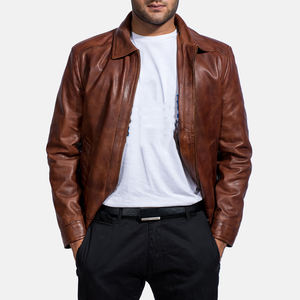 Veste en cuir véritable de marque privée, service OEM de haute qualité, veste de motard en cuir noir pour homme avec logo personnalisé - Product Image 2