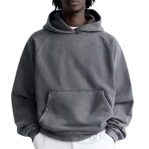 Sweats à capuche vintage délavés à l'acide pour l'hiver pour hommes, en mélange de coton vieilli, surdimensionné, lavé à la pierre. - Product Image 1