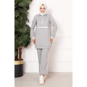 Survêtement gris à deux fils coupe-vent respirant entraînement Jogging porter Logo imprimé hiver survêtement ensemble strass lavé - Product Image 1