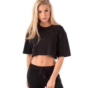 Top corto liso de algodón 100% de gran tamaño para mujer, camiseta al por mayor, cintura Natural en blanco barata - Product Image 4