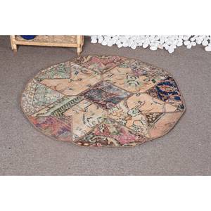 Tapis Vintage en Laine Turque 3.4ft X 3.4ft Modern Home Decor Patchwork Design 10mm Epaisseur Latex Faux Fourrure de Lapin Rectangle Couloir - Product Image 1