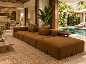 Sofá Seccional Modular Moderno Tapizado en Color Marrón Cálido para Sala de Estar o Junto a la Piscina - Product Image 1
