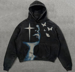 Diseño personalizado 100% algodón 380g Sudadera con capucha de punto y sudadera Conjunto de manga larga de gran tamaño para hombres Técnica de teñido de hilo de talla grande - Product Image 3