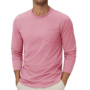 T-shirt rond à col rond de haute qualité personnalisé pour hommes, couleur rose, entraînement en salle de sport, été, manches longues, coton, col rond - Product Image 6
