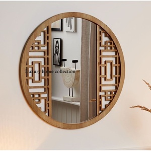 Large wall <b>mounted</b> wooden mirror <b>frame</b> with natural wood texture for living room or bedroom interior enhancement - Product Image 3