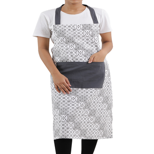 ผ้ากันเปื้อนผ้าฝ้ายแขนกุดสีผสมกับกระเป๋าด้านหน้าสายรัดปรับระดับได้สำหรับบ้านโรงแรมห้องครัวแบบคาดเอว - Product Image 1