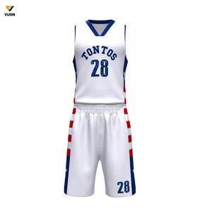 Uniformes de basket-ball respirables bleus et blancs faits sur commande d'OEM plus la conception de sublimation imprimée par taille - Product Image 1