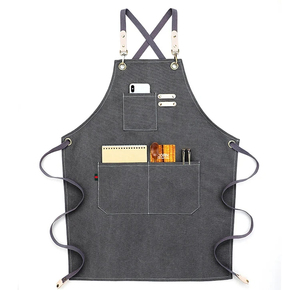 Delantal de Lona Resistente sin Mangas con Múltiples Bolsillos, Delantal de Cocina de Estilo Simple para Uso Diario, Lavable, Color Gris - Product Image 1