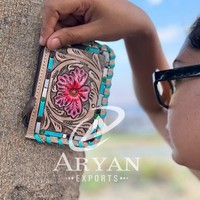 Nouveau cuir usiné à la main Mini rose fleur portefeuille petite pochette à monnaie avec Design Floral enfants portefeuille pour filles carte de crédit sac à main