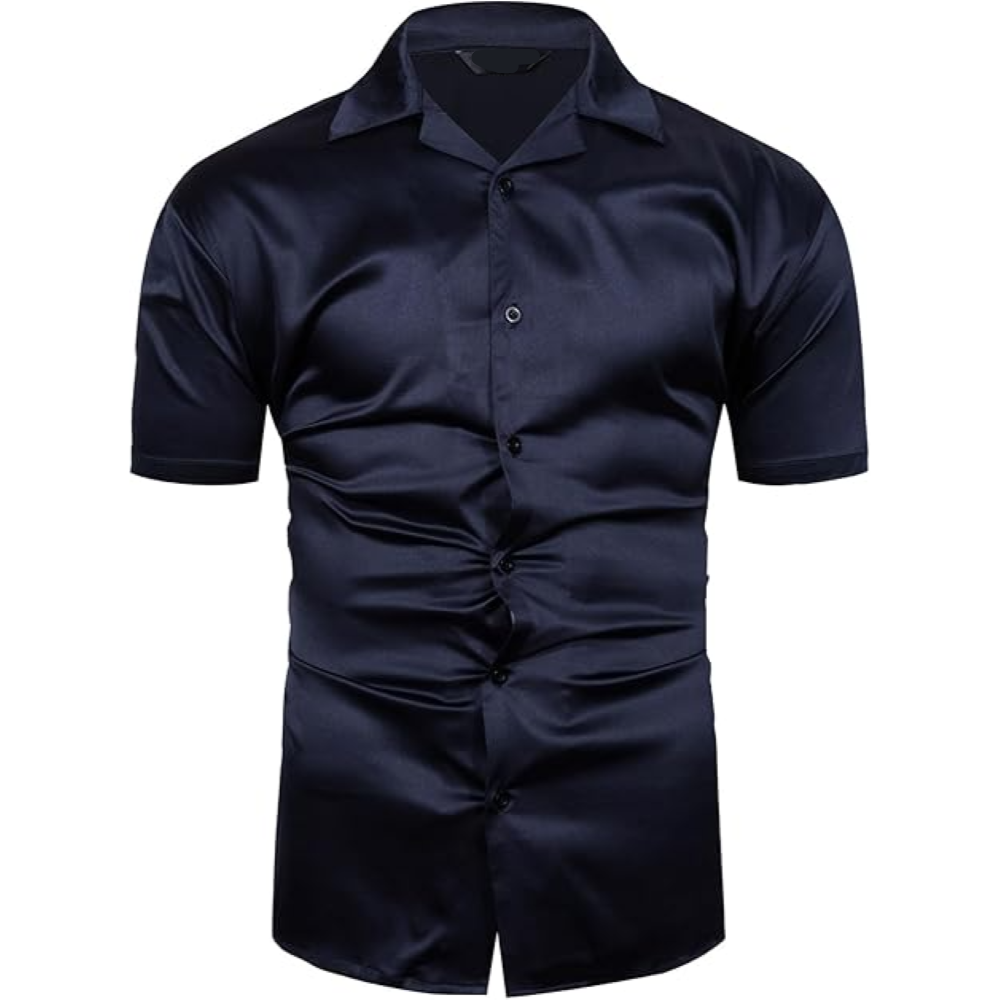 navy blue dress shirt for men Non-Iron Cotton Solid Dress Shirt With Contrast Trim - Navy