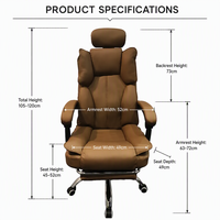 Chaise de bureau de direction Ultimate Comfort avec repose-pieds rétractable - Chaise de bureau inclinable de qualité supérieure en cuir marron pour bureau haut de gamme