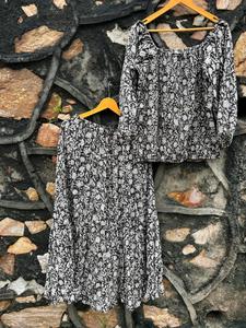 Femmes esthétique lunatique conception longue Maxi jupe ensemble noir maison imprimé fleuri concepteur haut bas Cottage Core fée Vibe - Product Image 6