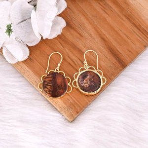 Boucles d'oreilles bohèmes en laiton et jaspe Malinga, bijoux ethniques faits à la main, boucles d'oreilles en laiton de haute qualité, commande en gros - Product Image 4