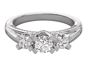 Anillo de Compromiso con Diamante Cultivado en Laboratorio de Corte Redondo, Anillo de Tres Piedras de Oro Amarillo con Diamante CVD, Regalo de Aniversario para Ella - Product Image 4