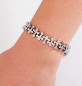 Iced Out Cross Link Bracelet, Bling CZ Diamond Pave Bracelet, Hot Popular Hip Hop Tennis Chain Bracelet, Joyería para hombres/mujeres - Product Image 2