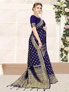 Trendmalls Sari en soie Banarasi décontracté pour femme avec chemisier non cousu (S11-Blue) pour occasion de mariage au prix de gros - Product Image 3