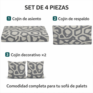 Juego de 4 Cojines Duraderos de Tela para Pallets de Exterior, 120x80 + 120x50 cm, para Sofá de Jardín, 12 cm de Grosor, con Funda Extraíble - Product Image 4