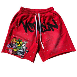 Short en éponge française de style High Street pour hommes personnalisé lavage à l'acide délavé au soleil à séchage rapide avec maille sérigraphiée et ourlet brut court - Product Image 4