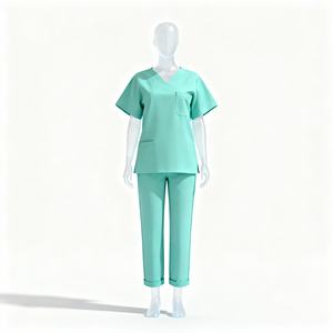 Elegante logotipo personalizado al por mayor enfermera Hospital uniformes médicos poliéster rayón Spandex estiramiento pantalones acampanados conjuntos para las mujeres - Product Image 2