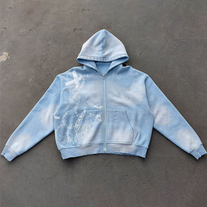 ชุดเสื้อฮู้ดดี้ทรงบานพิมพ์ลายแบบกำหนดเองและกางเกงขายาวทรงหลวม ผ้าฝ้ายฟอกสีสไตล์สตรีทแวร์สำหรับผู้ชาย - Product Image 5