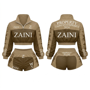 Women Crop Top Windbreaker <b>Short</b> <b>Set</b> Premium Polyester 130 GSM Two Tone Panelled Sportswear Custom Screen Print Logo Look Style - Product Image 1