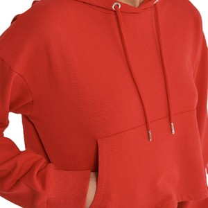Sweat-shirt à capuche décontracté pour femme, pull court, couleur unie, respirant, manches longues, coupe ample, logo sur le devant - Product Image 2