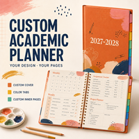 LABON Agenda Scolaire Personnalisé 2027 2028 A5 B5 Spirale Couverture Rigide Onglets Colorés Autocollants Organisateur Mensuel et Hebdomadaire OEM ODM