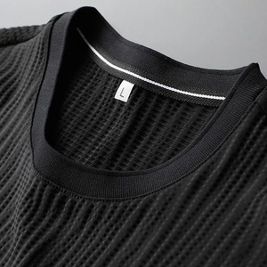 Costume de sport d'été pour hommes de haute qualité respirant glace soie plissée survêtement imprimé nouveau décontracté deux pièces ensemble-t-shirt pantalon - Product Image 5