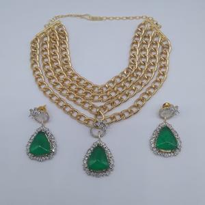 Conjunto de collar en capas de cadena de oro real, collar con pendientes para mujer, collar de cadena de oro multicapa de diseñador - Product Image 2